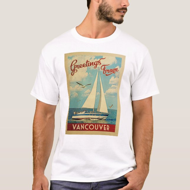 Vancouver Sailboat Vintage Travel B.C. Canada T-Shirt (Front)