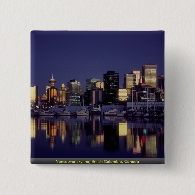 Vancouver skyline, British Columbia, Canada 2 Inch Square Button (Front)