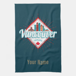 Vancouver Skyline British Columbia Retro Canada Kitchen Towel