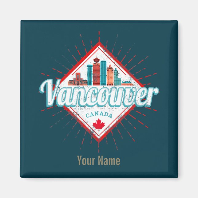 Vancouver Skyline British Columbia Retro Canada Magnet (Front)