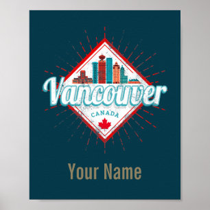 Vancouver Skyline British Columbia Retro Canada Poster