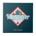 Vancouver Skyline British Columbia Retro Canada Tile<br><div class="desc">Vancouver British Columbia in Canada with Skyline Vintage souvenir for British Columbia vacation. Vancouver with retro maple leaf and skyline in Canada as a souvenir for Downtown and West End. Vancouver lifestyle for urban backpackers and Canadian city trips. Vancouver in British Columbia City in Canada vintage skyline design souvenir. Vancouver...</div>