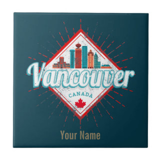 Vancouver Skyline British Columbia Retro Canada Tile