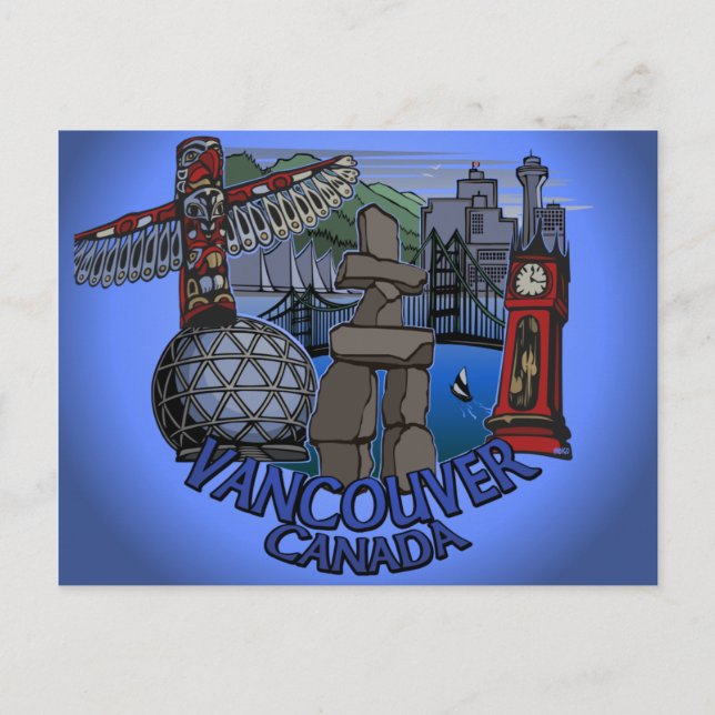 Vancouver Souvenir Postcards Inukshuk Landmark Art (Front)