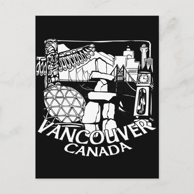 Vancouver Souvenir Postcards Totem Pole Landmarks (Front)