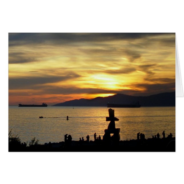 Vancouver Sunset Cards Inukshuk Personalized Cards (Front Horizontal)