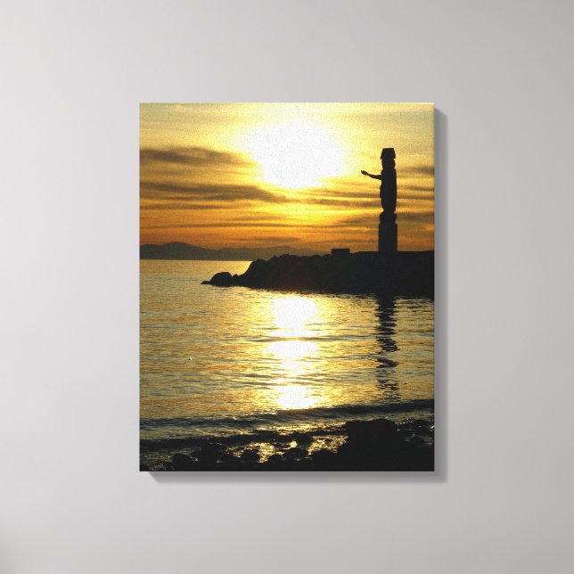 Vancouver Totem Poles Sunset Art Print Canvas (Front)