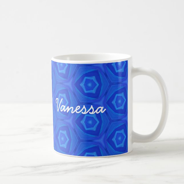 VANESSA Blue Mod Pattern Custom Name Collection Coffee Mug (Right)