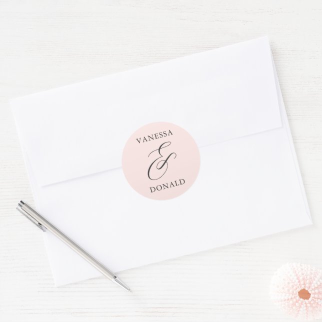 Vanessa Blush Pink Modern Wedding Classic Round Sticker (Envelope)