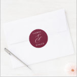 Vanessa Burgundy Modern Wedding Classic Round Sticker<br><div class="desc">Modern wedding stickers featuring a simple and minimal layout with your names and an elegant ampersand in a large format.  The colour theme is burgundy and may be changed in the design editing tool.</div>