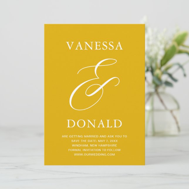 Vanessa Mustard Yellow Modern Wedding Save The Date (Standing Front)