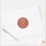 Vanessa Terracotta Modern Wedding Classic Round Sticker<br><div class="desc">Modern wedding stickers featuring a simple and minimal layout with your names and an elegant ampersand in a large format.  The colour theme is terracotta and may be changed in the design editing tool.</div>
