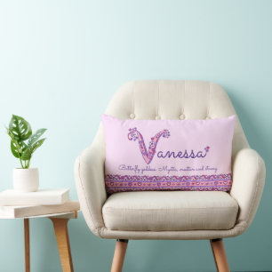 Vanessa V name meaning doodle art  Lumbar Pillow
