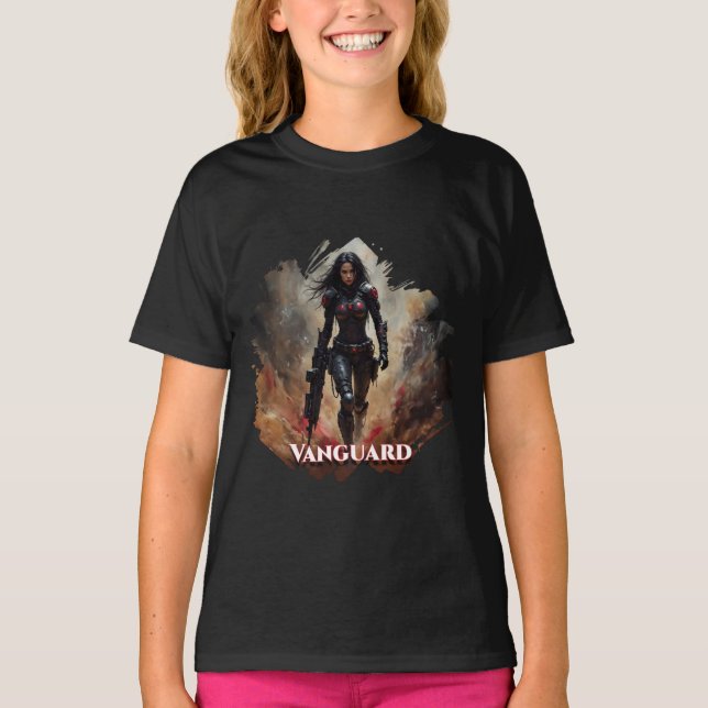 Vanguard – Futuristic Female Warrior T-Shirt (Front)