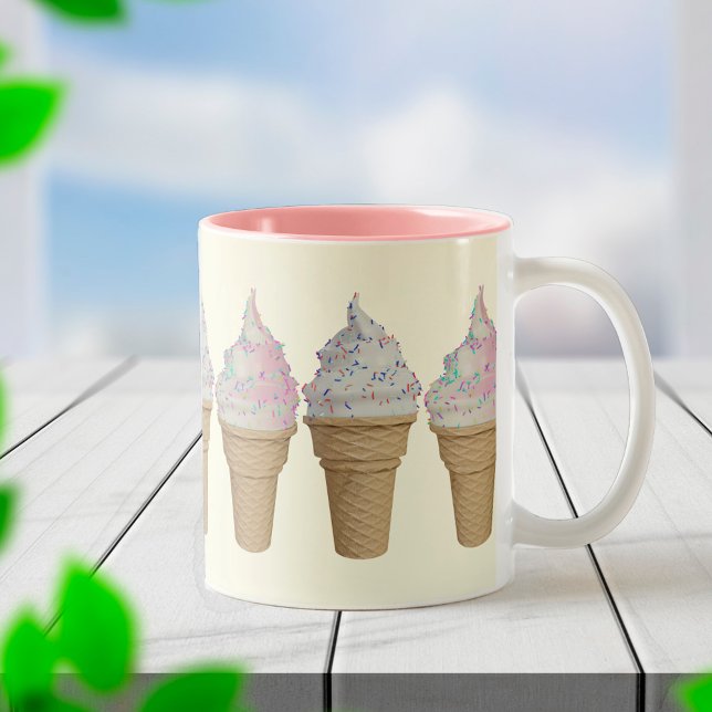 Vanilla And Strawberry Soft Serve Ice Cream Two-Tone Coffee Mug (Creator Uploaded)