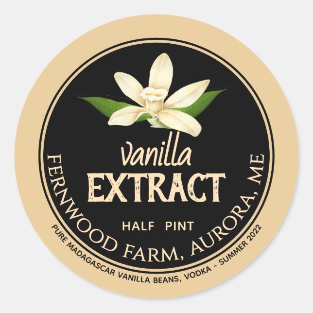 Vanilla Bean Extrait Étiquette de produit pour le  (Devant)
