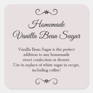 Vanilla Bean Sugar label, Homemade vanilla sugar Square Sticker