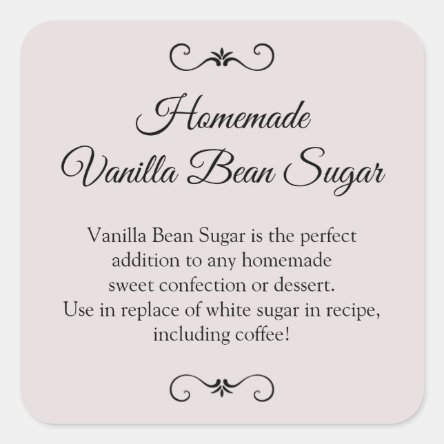 Vanilla Bean Sugar label, Homemade vanilla sugar Square Sticker (Front)