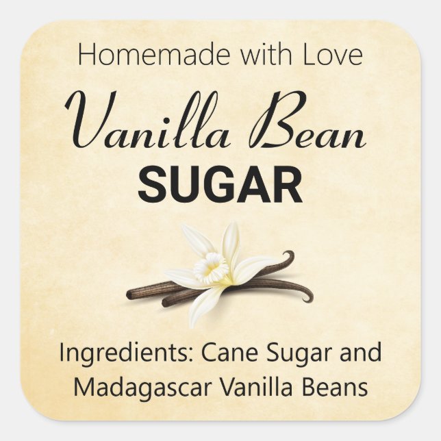 Vanilla Bean Sugar or whatever wording you choose Square Sticker (Front)