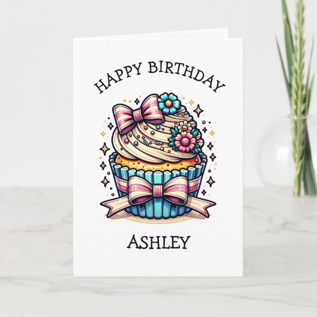 Vanilla Birthday Cupcake with Inside Colouring Pag Card (Front)