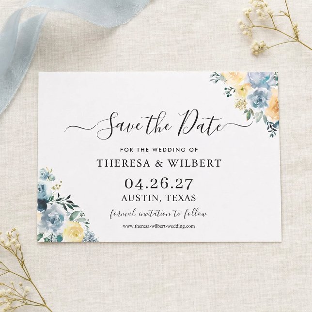 Vanilla Blue Boho Wedding Save The Date Invitation (Creator Uploaded)