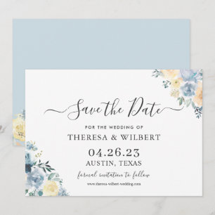 Vanilla Blue Boho Wedding Save The Date Invitation
