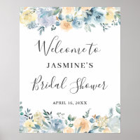 Vanilla Blue Floral Bridal Shower Sign
