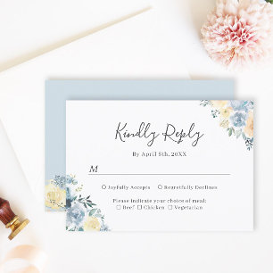 Vanilla Blue Floral Wedding RSVP Card