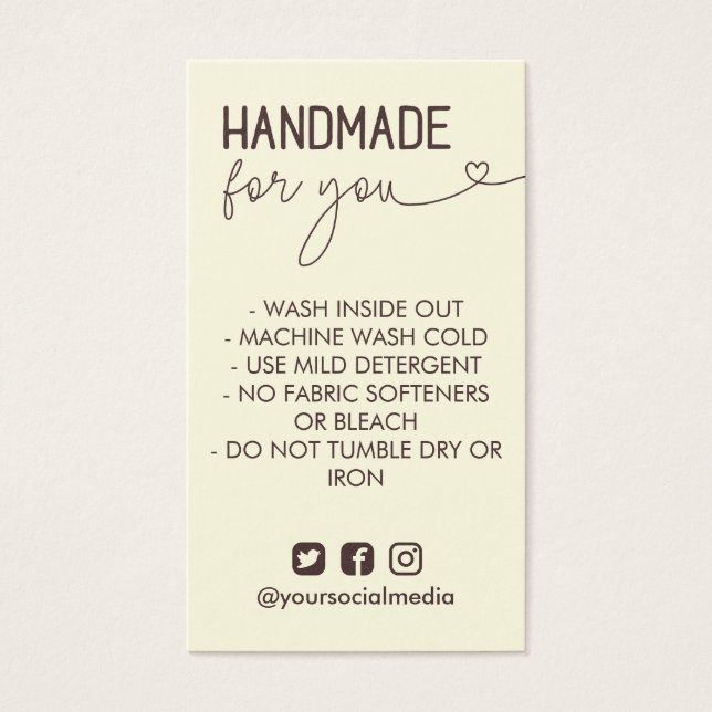 Vanilla Brown Handmade For You Wash Instructions (Front)