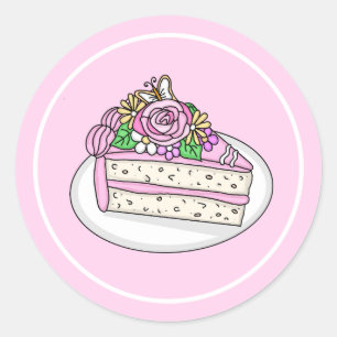 Vanilla Cake topped with Roses and Flowers Classic Round Sticker