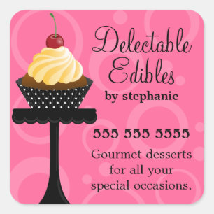 Vanilla Cherry Cupcake Bakery Square Sticker