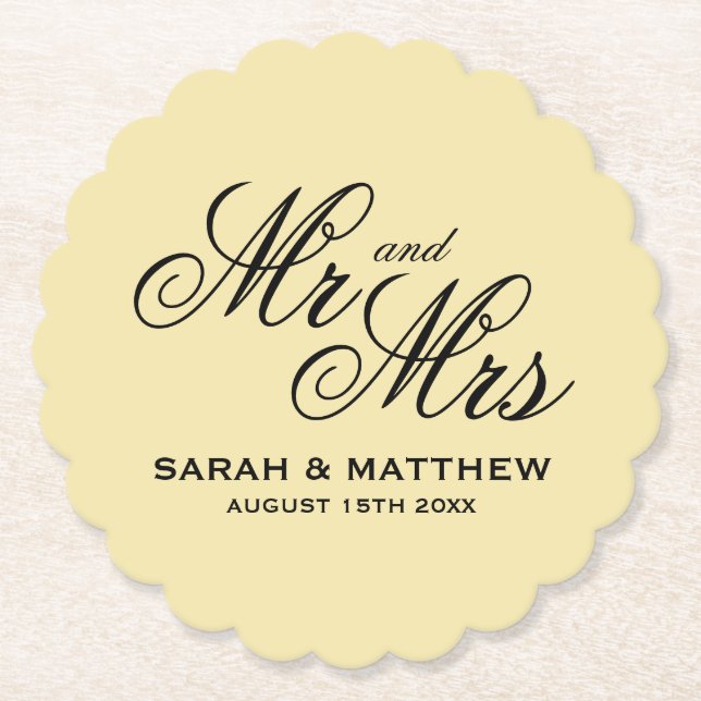 Vanilla colour personalized wedding coasters (Front)