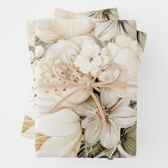 Vanilla Cream floral Bouquet birthday wedding Wrapping Paper Sheet (In situ)