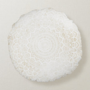Vanilla Cream Mandala Round Cushion