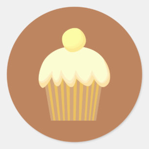Vanilla Cupcake on Brown. Classic Round Sticker