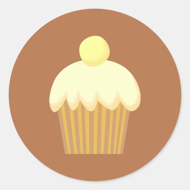 Vanilla Cupcake on Brown. Classic Round Sticker (Front)
