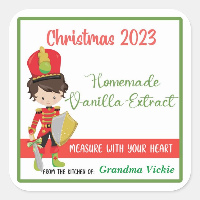 Vanilla Extract Christmas labels, Homemade vanilla Square Sticker (Front)