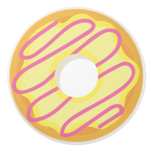 Vanilla Frosted Doughnut with Pink Drizzle Ceramic Knob