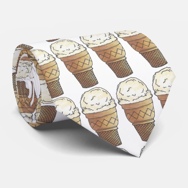 Vanilla Ice Cream Cake Cone Scoop Summertime Food Tie (Rolled)