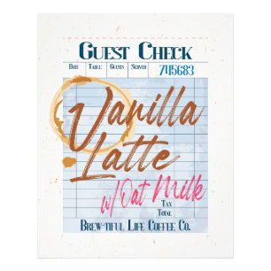 Vanilla Latte Oat Milk Coffee Guest Check Receipt  Photo Print