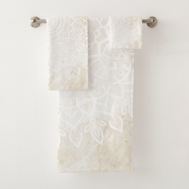 Vanilla Mandala Bath Towel, Towel & Face Cloth Set (Insitu)