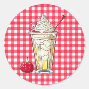 Vanilla Milkshake with Cherries Red Chequered Classic Round Sticker