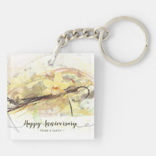 Vanilla Orchid Flower Abstract Art Calligraphy Keychain