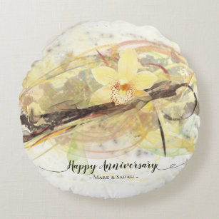 Vanilla Orchid Flower Abstract Art Calligraphy Round Pillow