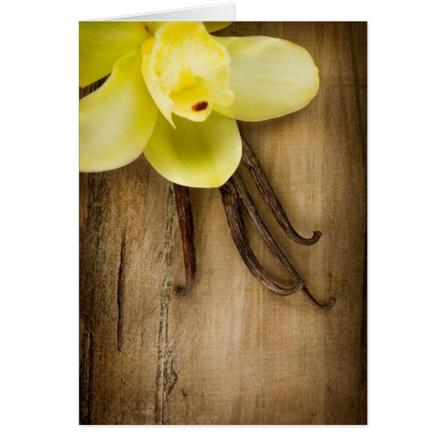 Vanilla Pods and Flower over Wooden Background (Front)