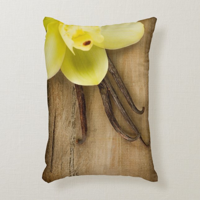 Vanilla Pods and Flower over Wooden Background Decorative Pillow (Front(Vertical))