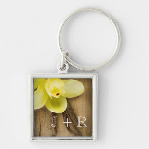Vanilla Pods and Flower over Wooden Background Keychain