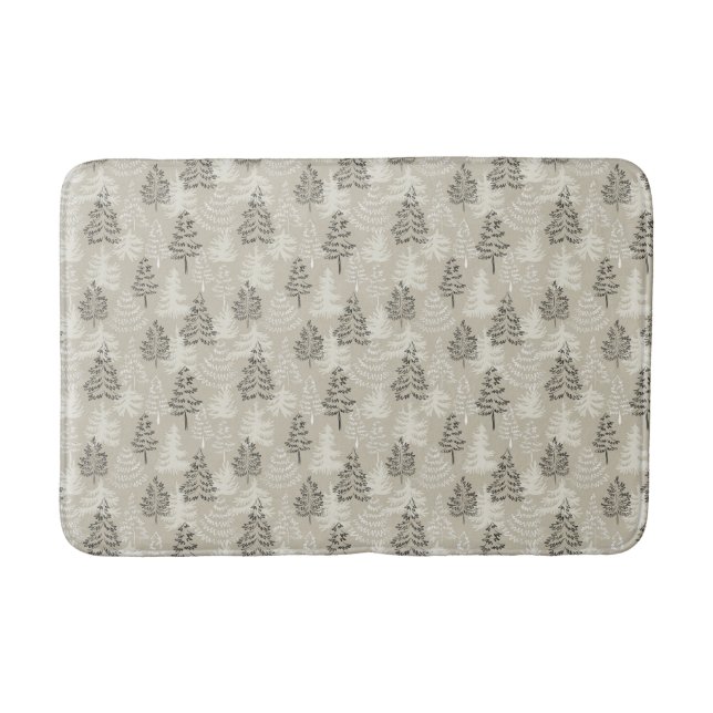 Vanilla Satin Minimalist Christmas Pine Trees  Bath Mat (Front)