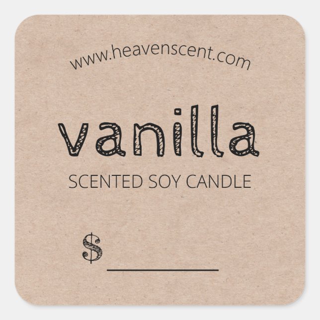 Vanilla Scented Soy Candle Soy Melt Price Tag (Front)