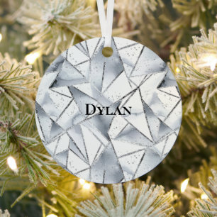 Vanilla Silver Confetti Glitzy Glam Christmas Metal Ornament